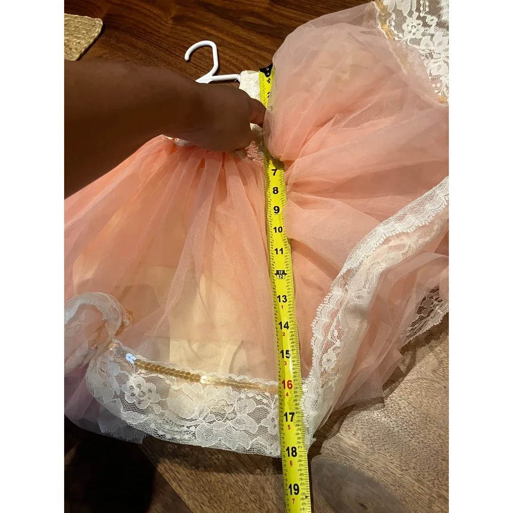 Dansco Kids Peach‎ Cream Lace Sequin Tutu Ballerina Leotard Dress Vintage SC